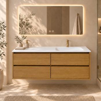 Muxing Badmöbel Set Wandhängend Modern Waschtisch mit Waschbecken aus Sinterstein Unterschrank mit Schubladen Spiegel für Badezimmer 【RW192 K】