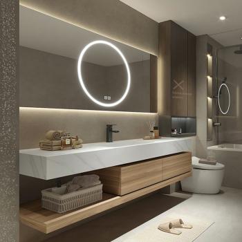 Preview: Waschbecken aus Sinterstein mit Schrank und LED-Spiegel für das Badezimmer 【RW2032-K】