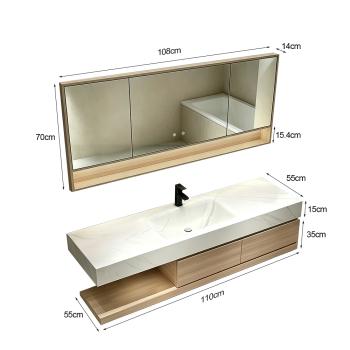 Muxing Badmöbel-Set mit Sinterstein-Waschbecken, wandhängendem Unterschrank und Spiegelschrank, moderner Waschtisch fürs Badezimmer 【RW2032JG K】