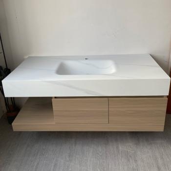 Muxing Badmöbel-Set mit Sinterstein-Waschbecken, wandhängendem Unterschrank und Spiegelschrank, moderner Waschtisch fürs Badezimmer 【RW2032JG K】
