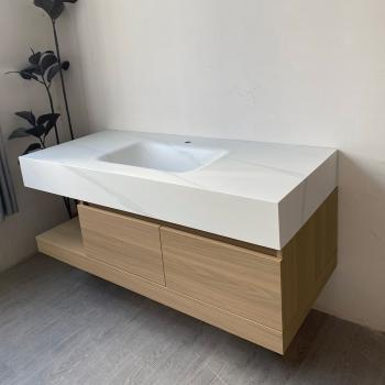 Muxing Badmöbel-Set mit Sinterstein-Waschbecken, wandhängendem Unterschrank und Spiegelschrank, moderner Waschtisch fürs Badezimmer 【RW2032JG K】