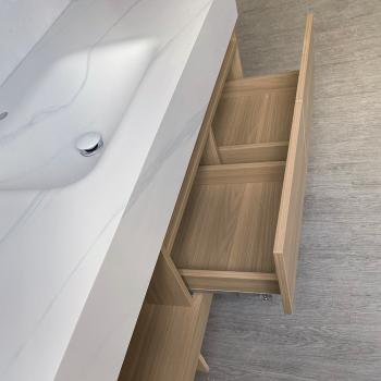 Muxing Badmöbel-Set mit Sinterstein-Waschbecken, wandhängendem Unterschrank und Spiegelschrank, moderner Waschtisch fürs Badezimmer 【RW2032JG K】
