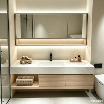 Muxing Badmöbel-Set mit Sinterstein-Waschbecken, wandhängendem Unterschrank und Spiegelschrank, moderner Waschtisch fürs Badezimmer 【RW2032JG K】