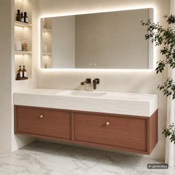 Preview: Muxing Badmöbel-Set mit Sinterstein - Waschbecken, wandhängendem Waschtischunterschrank und Spiegel, moderner Waschplatz fürs Badezimmer 120×55 cm【RW211BKK】