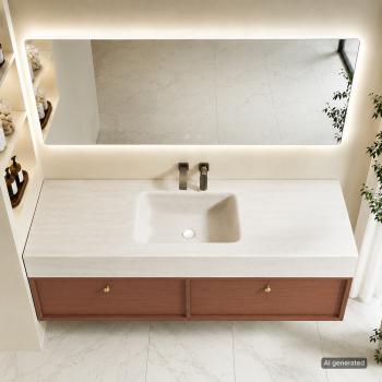 Preview: Muxing Badmöbel-Set mit Sinterstein - Waschbecken, wandhängendem Waschtischunterschrank und Spiegel, moderner Waschplatz fürs Badezimmer 120×55 cm【RW211BKK】