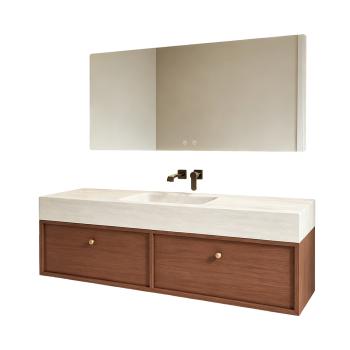 Muxing Badmöbel-Set mit Sinterstein - Waschbecken, wandhängendem Waschtischunterschrank und Spiegel, moderner Waschplatz fürs Badezimmer 120×55 cm【RW211BKK】