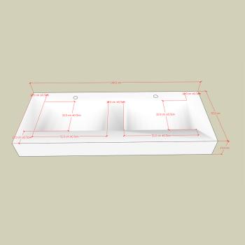 Muxing Waschbecken aus Sinterstein Waschbecken Doppelspüle Spüle mit zwei Becken Waschtisch-Set mit LED-Spiegel und Schränk【RW3318 K】