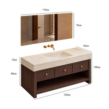 Muxing Waschtisch Set freistehend mit Sinterstein Waschbecken Unterschrank mit Schubladen Spiegel modernes Badmöbel Set bodenstehend【RW446 BKK】