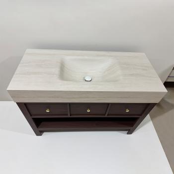 Muxing Waschtisch Set freistehend mit Sinterstein Waschbecken Unterschrank mit Schubladen Spiegel modernes Badmöbel Set bodenstehend【RW446 BKK】