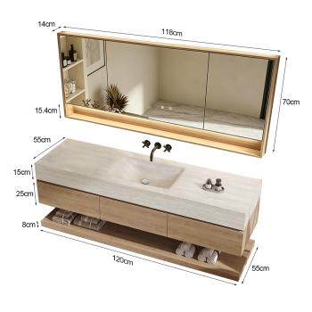 Muxing Wandhängendes Badmöbel-Set mit Sinterstein-Waschbecken, Waschtischunterschrank, Spiegelschrank, moderner Bad-Waschtisch 【RW9865JG BKK】
