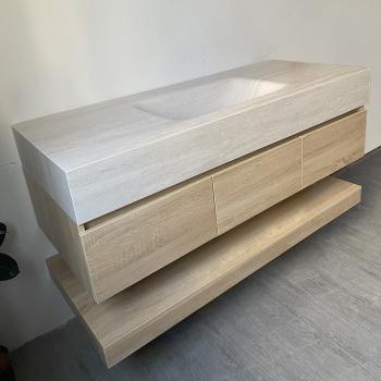 Muxing Wandhängendes Badmöbel-Set mit Sinterstein-Waschbecken, Waschtischunterschrank, Spiegelschrank, moderner Bad-Waschtisch 【RW9865JG BKK】