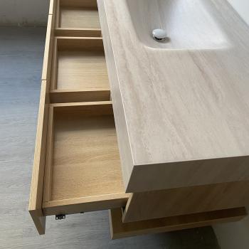 Muxing Wandhängendes Badmöbel-Set mit Sinterstein-Waschbecken, Waschtischunterschrank, Spiegelschrank, moderner Bad-Waschtisch 【RW9865JG BKK】