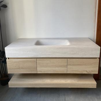 Muxing Wandhängendes Badmöbel-Set mit Sinterstein-Waschbecken, Waschtischunterschrank, Spiegelschrank, moderner Bad-Waschtisch 【RW9865JG BKK】