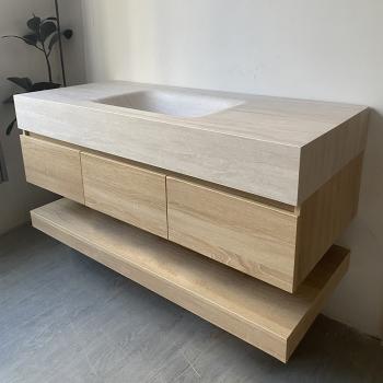 Muxing Wandhängendes Badmöbel-Set mit Sinterstein-Waschbecken, Waschtischunterschrank, Spiegelschrank, moderner Bad-Waschtisch 【RW9865JG BKK】