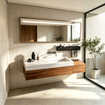 Preview: Sinterstein Waschbecken Badezimmer, modernes Aufsatzwaschbecken, eleganter Waschtisch für Bad, Gäste-WC und Waschraum 130*55cm 【XZC950-130】
