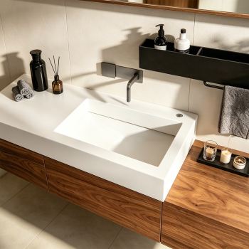 Preview: Sinterstein Waschbecken Badezimmer, modernes Aufsatzwaschbecken, eleganter Waschtisch für Bad, Gäste-WC und Waschraum 130*55cm 【XZC950-130】
