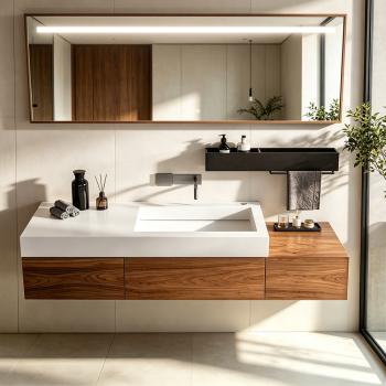 Sinterstein Waschbecken Badezimmer, modernes Aufsatzwaschbecken, eleganter Waschtisch für Bad, Gäste-WC und Waschraum 130*55cm 【XZC950-130】
