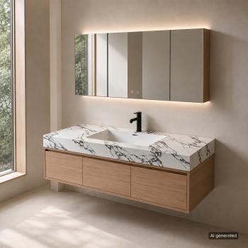 Muxing Badmöbel-Set mit Sinterstein-Waschbecken, wandhängendem Waschtischunterschrank, Waschtisch, Waschplatz-Set fürs Badezimmer【YBTC336JG】