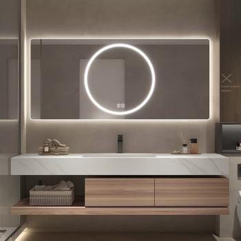 Muxing Sinterstein Waschbecken mit Schublade und Ablage – Moderne Waschtischkombination mit LED-Spiegel für das Badezimmer 【YT2032-K】