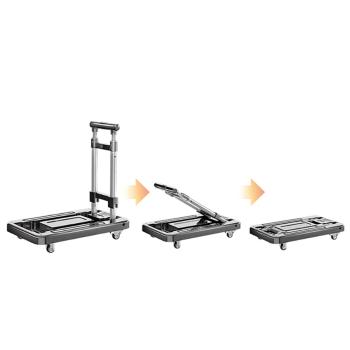 MuXing Flacher Klapp-Handwagen mit Zuggriff, Tragbarer Transportwagen für Waren, Einlagiger Falt-Handkarren 50 × 30 × 102 cm