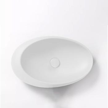 MuXing Keramik Aufsatzwaschbecken – Badezimmer Waschbecken für Zuhause, inkl. schwarzem Wasserhahn & Zubehör, Weiß, 58×37×13 cm /QT580/