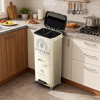 MuXing Mobiler Mülleimer mit 3 Ebenen, Großer Haushaltsmülleimer, Abfalltrennung, Hoher Kunststoffabfalleimer 43 × 29.5 × 82.5 cm