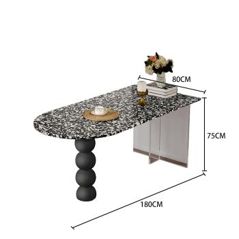 Preview: MuXing Kunstmarmortisch mit Holz- und Acrylbeinen – Modernes, elegantes Design für kleine Räume und offene Küchen Schwarz