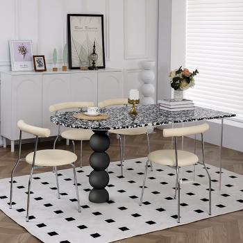 Preview: MuXing Kunstmarmortisch mit Holz- und Acrylbeinen – Modernes, elegantes Design für kleine Räume und offene Küchen Schwarz