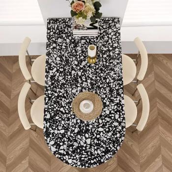 Preview: MuXing Kunstmarmortisch mit Holz- und Acrylbeinen – Modernes, elegantes Design für kleine Räume und offene Küchen Schwarz