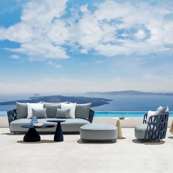 MuXing Geflochtenes Outdoor-Sofa 2er-Set – mit 1-Sitzer Sofa und 3-Sitzer Sofa, geeignet für Garten, Hof und Balkon, Blau