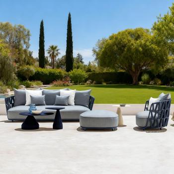 MuXing Geflochtenes Outdoor-Sofa 2er-Set – mit 1-Sitzer Sofa und 3-Sitzer Sofa, geeignet für Garten, Hof und Balkon, Blau