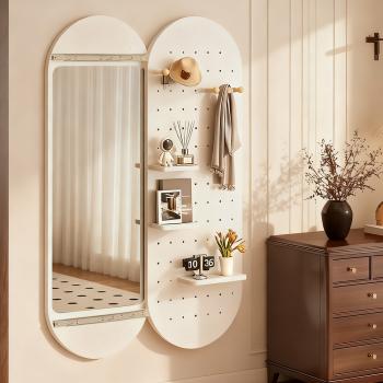 MuXing Schiebespiegel mit Lochplatte – Ganzkörperspiegel, Wand- & Ankleidespiegel, Versteckter Spiegel für Schlafzimmer & Flur Weiß