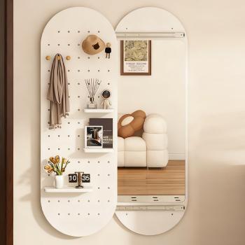 MuXing Schiebespiegel mit Lochplatte – Ganzkörperspiegel, Wand- & Ankleidespiegel, Versteckter Spiegel für Schlafzimmer & Flur Weiß