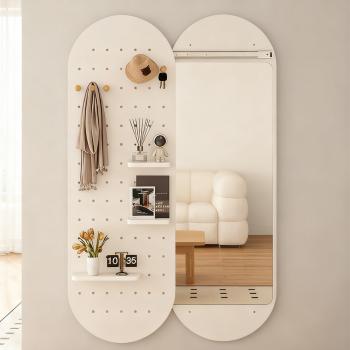 MuXing Schiebespiegel mit Lochplatte – Ganzkörperspiegel, Wand- & Ankleidespiegel, Versteckter Spiegel für Schlafzimmer & Flur Weiß
