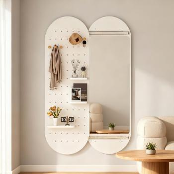 MuXing Schiebespiegel mit Lochplatte – Ganzkörperspiegel, Wand- & Ankleidespiegel, Versteckter Spiegel für Schlafzimmer & Flur Weiß