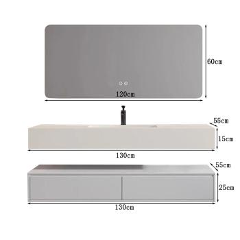 MuXing Badezimmermöbel Set – Keramik-Waschbecken, LED-Spiegel, Aufbewahrungsschrank, Abflusszubehör, Wandmontage, Modernes Design