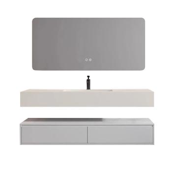 MuXing Badezimmermöbel Set – Keramik-Waschbecken, LED-Spiegel, Aufbewahrungsschrank, Abflusszubehör, Wandmontage, Modernes Design