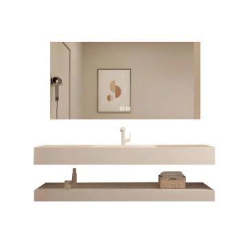 Muxing  Waschbecken mit LED-Spiegel Waschbecken aus Keramik mit Ablageplatte Beige