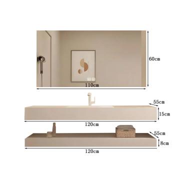 Muxing  Waschbecken mit LED-Spiegel Waschbecken aus Keramik mit Ablageplatte Beige