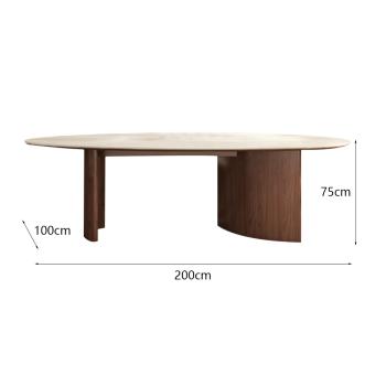 Essgruppe 7-teilig mit Esstisch und 6 Stühlen, Mehrpersonen-Esstisch, Travertin-Optik, 200 x 100 x 75 cm