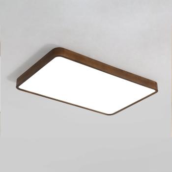 MuXing LED-Deckenleuchte mit Holzwerkstoffrahmen, Acrylschirm & 3-Farbwechsel, Walnussholzfarbe 110×70 cm