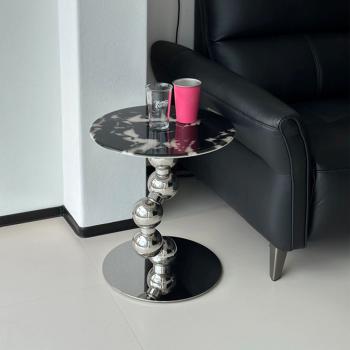 MuXing SModerner Beistelltisch mit Marmorplatte & Edelstahlfuß, runder Couchtisch für Wohnzimmer & Balkon Schwarz 45 × 50 cm 【CJBGL662】