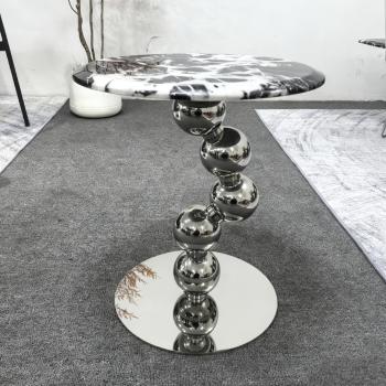 MuXing SModerner Beistelltisch mit Marmorplatte & Edelstahlfuß, runder Couchtisch für Wohnzimmer & Balkon Schwarz 45 × 50 cm 【CJBGL662】