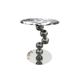 MuXing SModerner Beistelltisch mit Marmorplatte & Edelstahlfuß, runder Couchtisch für Wohnzimmer & Balkon Schwarz 45 × 50 cm 【CJBGL662】