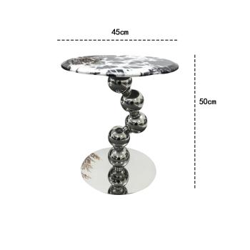 MuXing SModerner Beistelltisch mit Marmorplatte & Edelstahlfuß, runder Couchtisch für Wohnzimmer & Balkon Schwarz 45 × 50 cm 【CJBGL662】