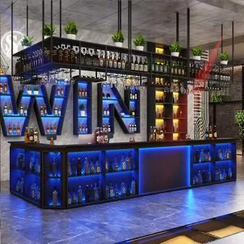 Muxing Empfangstresen, Kassentresen und Bartheke (mit Eckelement), geeignet für Restaurants und Bars, Schwarz