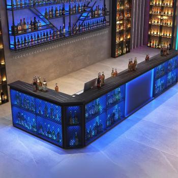 Preview: Muxing Empfangstresen, Kassentresen und Bartheke (mit Eckelement), geeignet für Restaurants und Bars, Schwarz