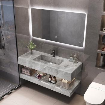 Muxing Badezimmer Waschbecken Set LED-Spiegel, Ablageplatte  Grau