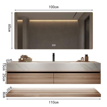 Muxing Waschbecken weiß Arbeitsplatte Holzmaserung Unterschrank Set mit Spiegel