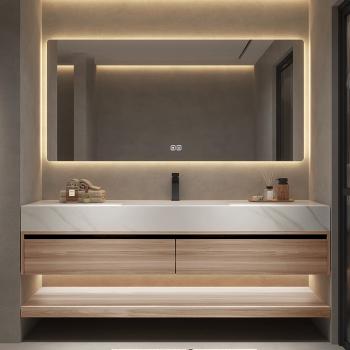 Muxing Waschbecken weiß Arbeitsplatte Holzmaserung Unterschrank Set mit Spiegel